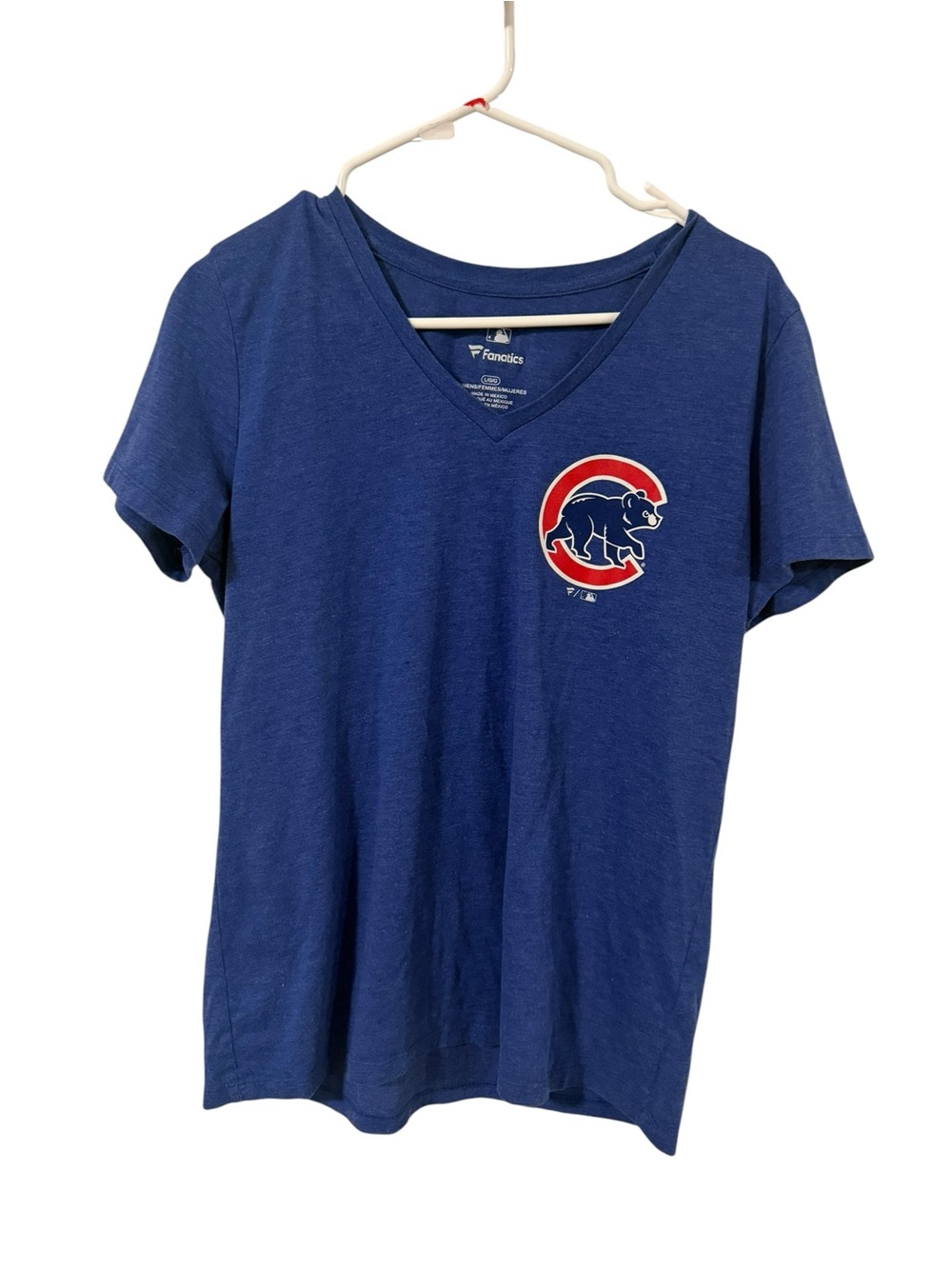 Fanatics Royal Blue Cubs V-Neck Tee with Red/White Logo